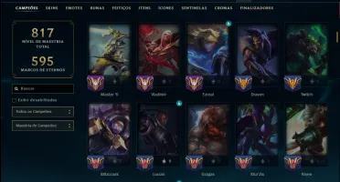 Unranked com TODOS os Champs e 182 Skins ( Nivel 518 )