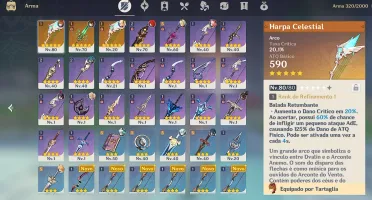 AR 46> Tartaglia, Zhongli, Diluc, Keqing e armas 5 estrelas