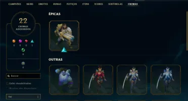 Conta bronze 1 com TODOS os champs e 276 Skins + 22 Cromas