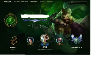 Conta Diamante 5 c/borda 15 skins/35 champs