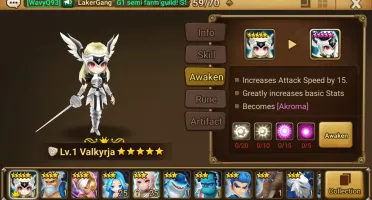 Reroll Summoners War lvl10 com Valkyrja Light - Akroma