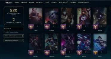 Platina 4 com TODOS os Champs e 225 Skins ( SUP / ADC )