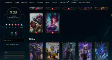 Platina 4 com TODOS os Champs e 225 Skins ( SUP / ADC )