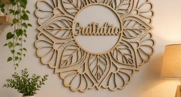 Mandala Gratidão em MDF Cru 45 x 45 cm
