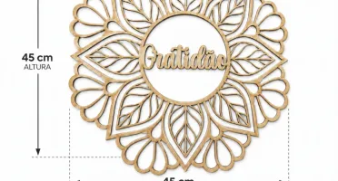 Mandala Gratidão em MDF Cru 45 x 45 cm