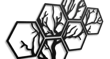 Kit 6 Quadros Árvore Hexagonal em MDF 20 x 18 cm