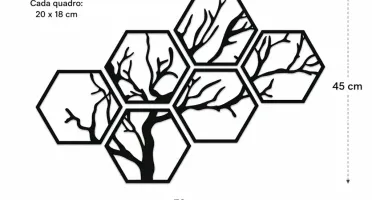 Kit 6 Quadros Árvore Hexagonal em MDF 20 x 18 cm
