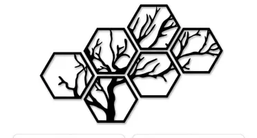 Kit 6 Quadros Árvore Hexagonal em MDF 20 x 18 cm