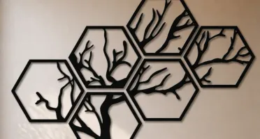 Kit 6 Quadros Árvore Hexagonal em MDF 20 x 18 cm