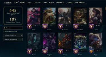 Esmeralda 4 com TODOS os Champs e 223 Skins (TOP / SUP / JG)