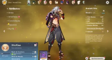 Conta Genshin Impact AR 7 com Xiao + Arataki Itto