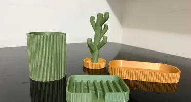 Kit Banheiro Canelado 3D Verde e Mostarda - 4 Peças
