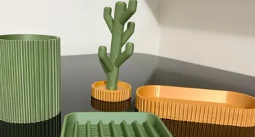 Kit Banheiro Canelado 3D Verde e Mostarda - 4 Peças