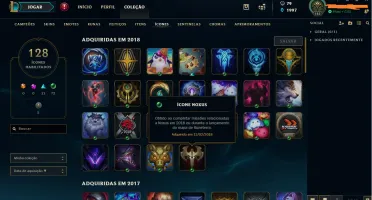 Conta League of Legends com mais de 85kRP em skins e icones.