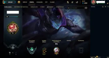 Conta LoL platina IV 75V e 35D, perfeita!