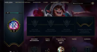 Conta Unranked, level 30, 15 campeões, 4 skins.