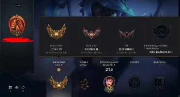 Conta gold 60% wr, 33 skins, lv 130, 80 champs com boost xp