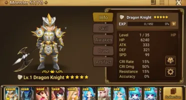 Reroll Summoners War lvl10 com Dragon Knight Light - Jager