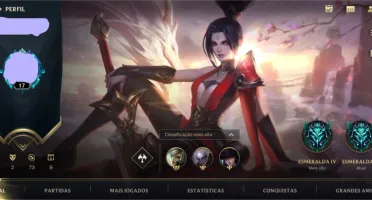 Conta Wild Rift Esmeralda 4 Main Top com skin da Riven