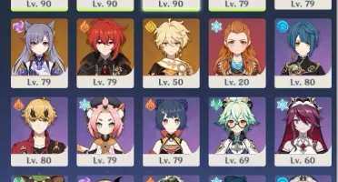 Genshin Impact AR55 com 7 personagens 5* e todos os 4*