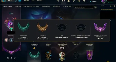 Conta LOL 540 Skins, 19 míticas, 570 ícones, Plat1 mmr mestr