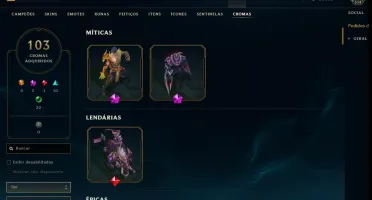 Conta LOL 540 Skins, 19 míticas, 570 ícones, Plat1 mmr mestr