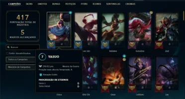 Conta Ferro 1 com 115 Champs e 95 Skin + 2 Prestigios Qiyana