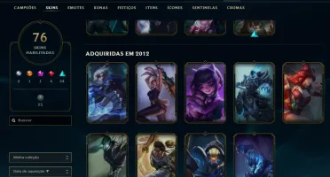 Conta de 2012 LOL unranked com 11,5K RP em caixa + skins