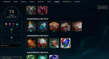 Conta de 2012 LOL unranked com 11,5K RP em caixa + skins