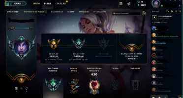Conta LOL PLATINA 2 SOLO, GOLD 3 FLEX, 120 CHP 35 SKINS