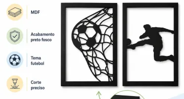 Kit 2 Quadros Futebol em MDF Preto