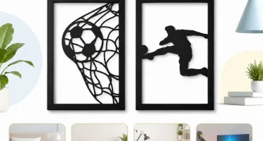 Kit 2 Quadros Futebol em MDF Preto