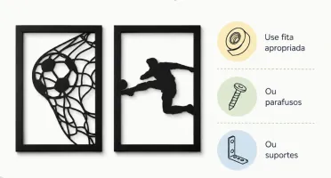 Kit 2 Quadros Futebol em MDF Preto