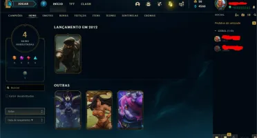 CONTA UNRANKED (EX OURO 4), COM 34 CAMPEÕES E 4 SKINS LVL 57