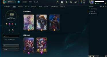 Conta Main ADC PLATINA 4 1535RP 180skins FALTA 3 CAMPEÕES SÓ