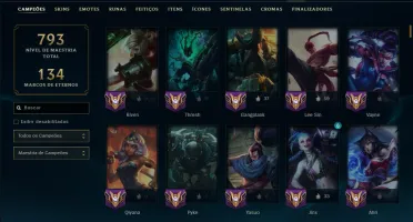 Platina 4 com TODOS os Champs e 264 Skins +16 Vitoriosas