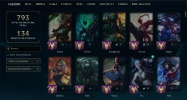 Platina 4 com TODOS os Champs e 264 Skins +16 Vitoriosas