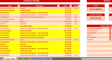 Planilha de Controle Contas a Pagar e Receber