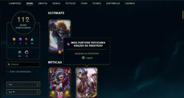 Conta prata 1 com 100 champs e 112 skins +1 Prestigio