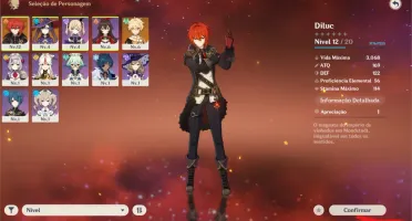 Genshin Impact - AR 7 - Diluc + Mona + 6 SR - 3 armas 4*