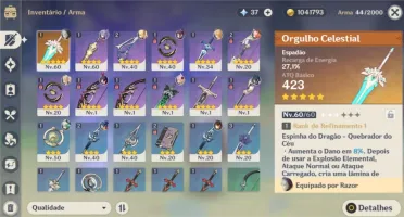 Conta AR33 - Kequing/ Zhongli / Mona 1C + Orgulho Celestial