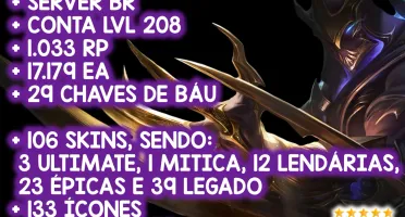 🔥Conta smurf LOL BR com 101 skins, 17000EA e 1033 RP🔥
