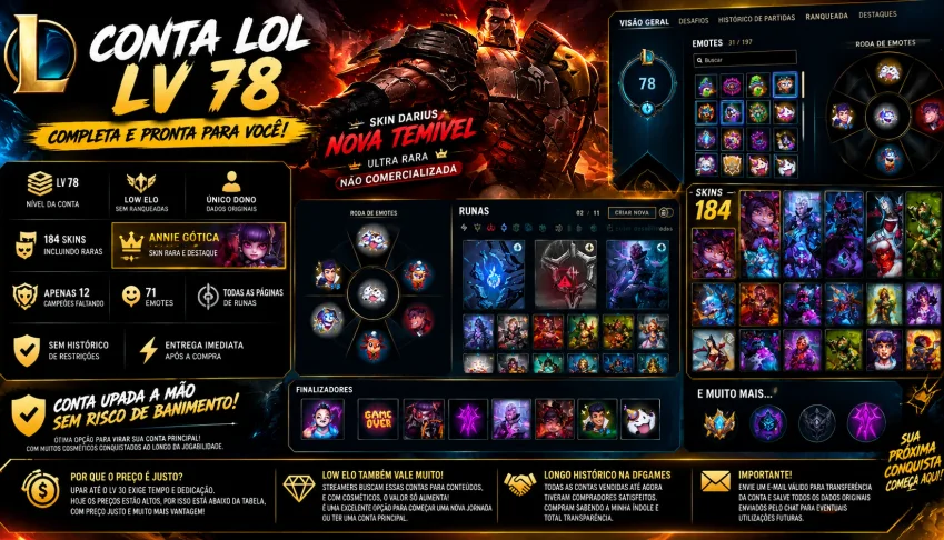 Conta Lv 78 | Low Elo | Sem Ranqueadas |