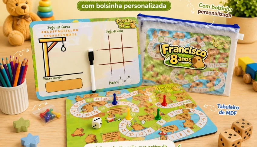 Tabuleiro e Lousa com Jogos em Bolsinha com Zíper