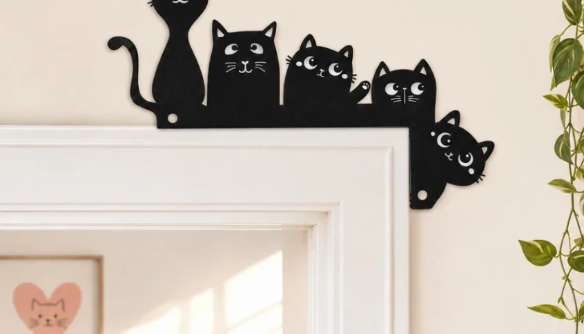 Cantoneira de Porta Gatinhos em MDF Preto 20 x 13 cm