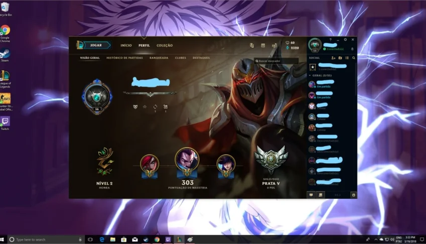 Conta de LOL (lv 56, Prata V, +70 campeões e 31 skins!)