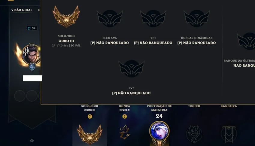 Ouro 3 com 50 Champs e 44 Skins ( MAIN ADC )