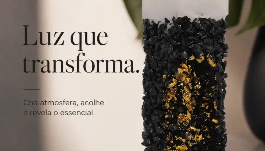 Vela Pilar com Pedras Pretas e Cavidade Dourada