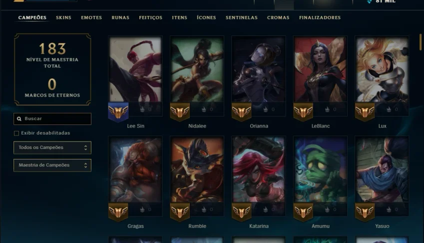Unranked com 150 Champs e 366 Skins +Icones raros 2012