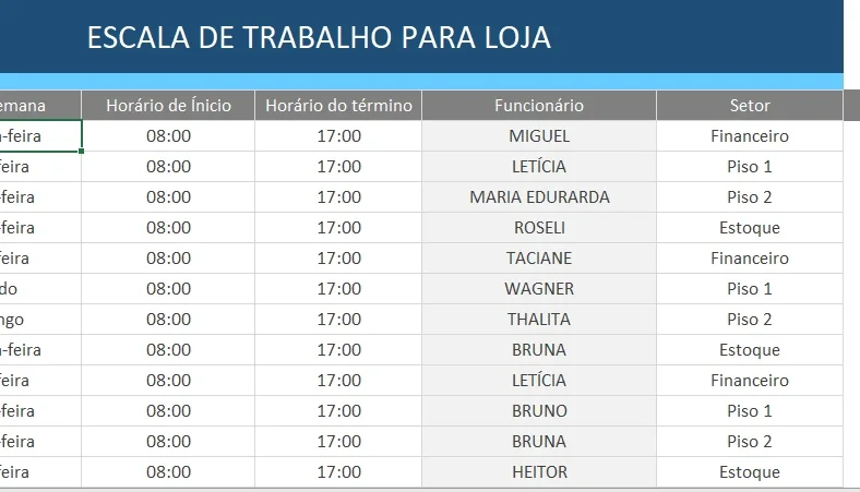 Planilha De Escala De Trabalho Para Loja - Editavel
